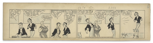 Chic Young Hand-Drawn Blondie Comic Strip From 1932 Titled A Selfish Family -- Blondies Affections Turn Elsewhere